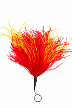 Pennacchio struzzo con anello - altezza 20-23 cm - rosso-giallo